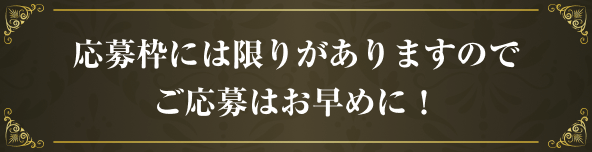 応募枠には限りがありますので
ご応募はお早めに！