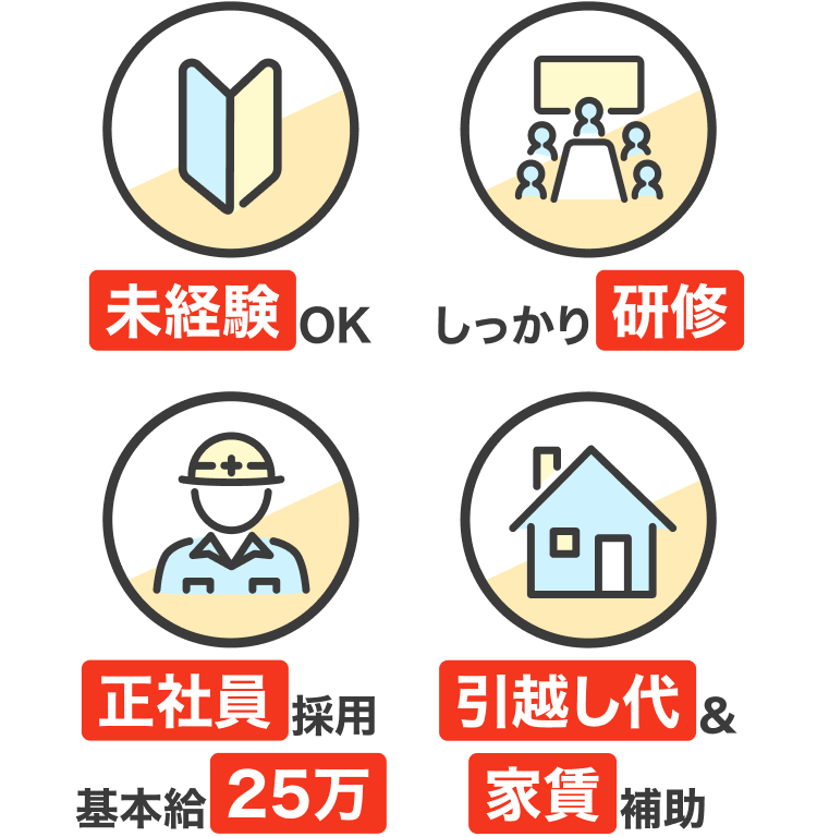 未経験OK|しっかり研修|正社員採用 基本給25万|引越し代&家賃補助