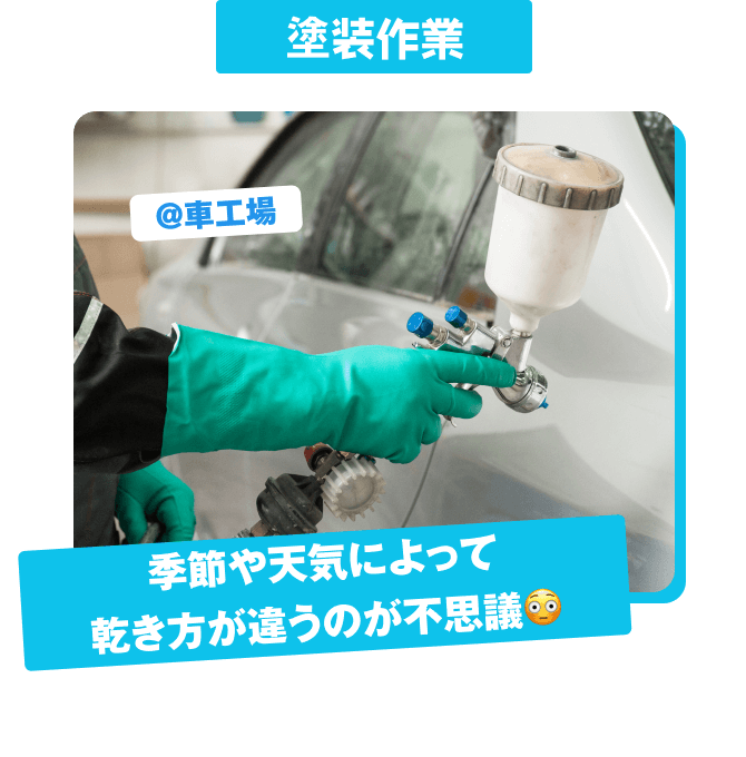 塗装作業 @車工場 季節や天気によって 乾き方が違うのが不思議😳