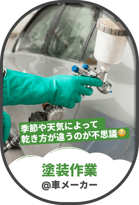 塗装作業@車メーカー 季節や天気によって 乾き方が違うのが不思議😳