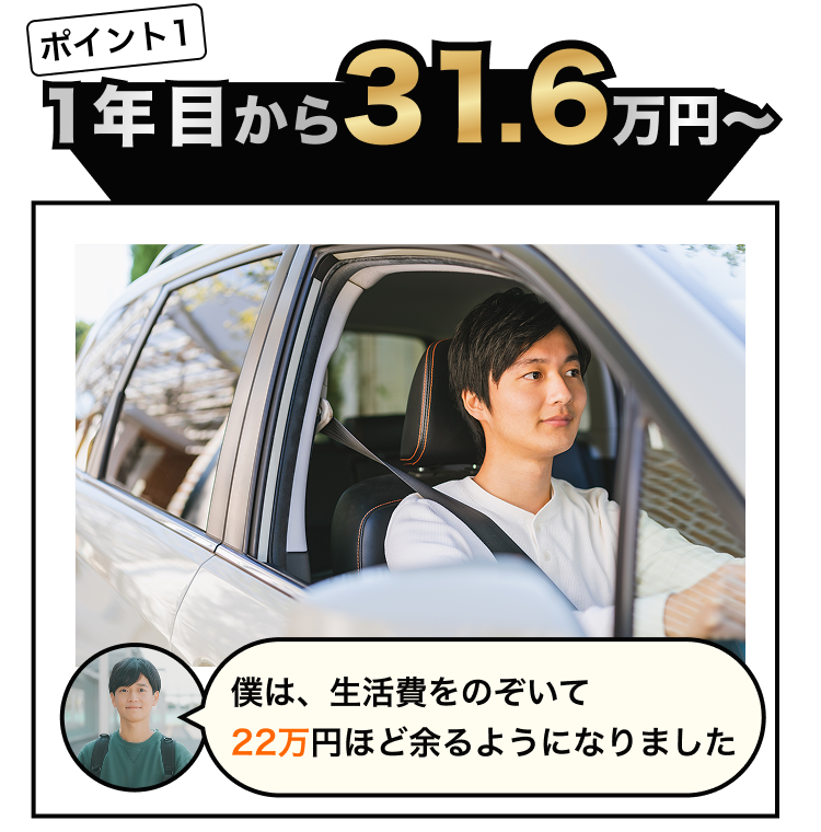 ポイント1
1年目から31.6万円〜
僕は、生活費をのぞいて
22万円ほど余るようになりました